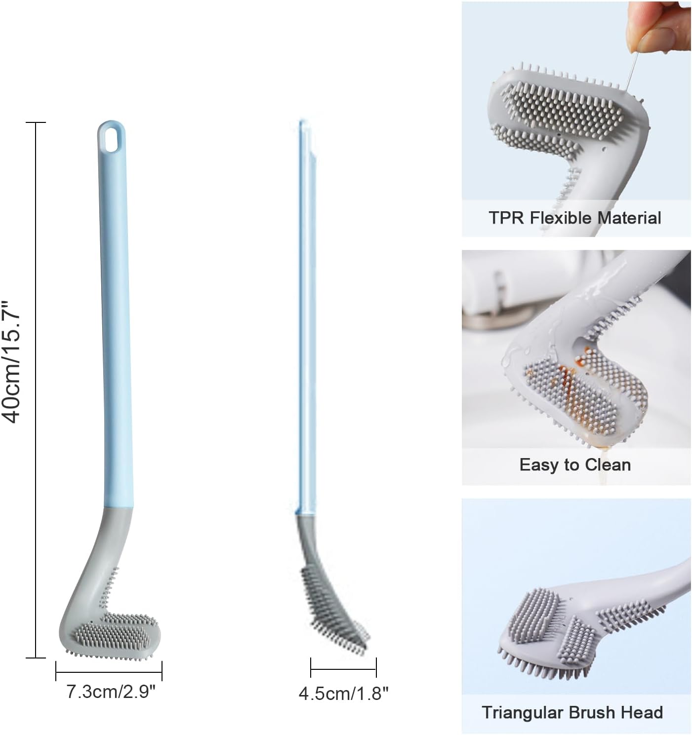 3 Pack Golf Toilet Brush, Flexible Long Handled Toilet Cleaning Brush, 360° No Dead Space Deep Toilet Cleaning Brush, Toilet Brush for Bathroom, with Hook (White + Blue + Grey)