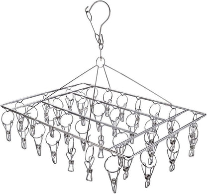 Clothes Sock Drying Rack with 36 Clips, Stainless Steel Underwear Dryer Swivel Laundry Hanger with Windproof Hook for Hanging Towels Bras Gloves Baby Clothes Indoor Outdoor
