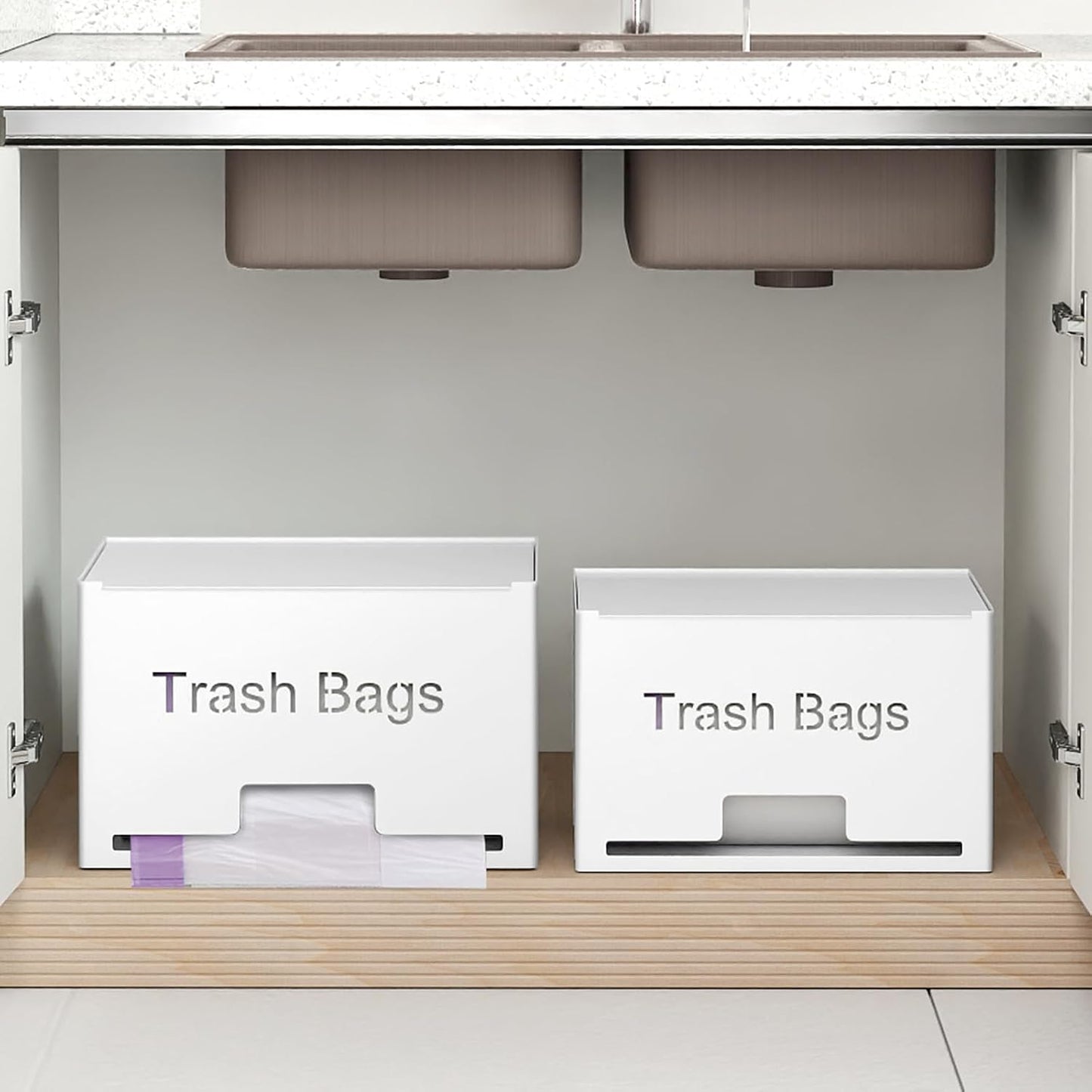STWWO Large Trash Bag Holder Dispenser, Metal Garbage Bag Dispenser Roll Holder, Kitchen Trash Storage Organizer for Under Sink, Wall Mounted or Freestanding, Black