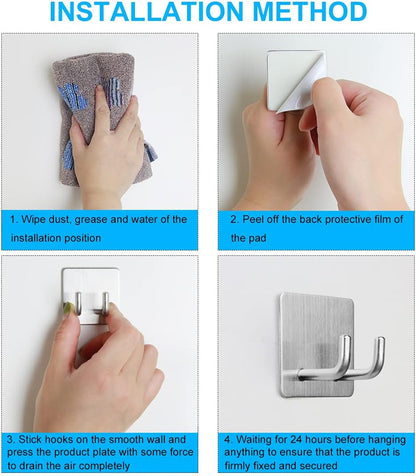 Yikla Adhesive Hooks, Bathroom Wall Towel Hooks, Black Stick Shower Razor Holder, Stainless Steel Door Hangers for Coat Loofah Robes Self Adhesive Organizer for Kitchen