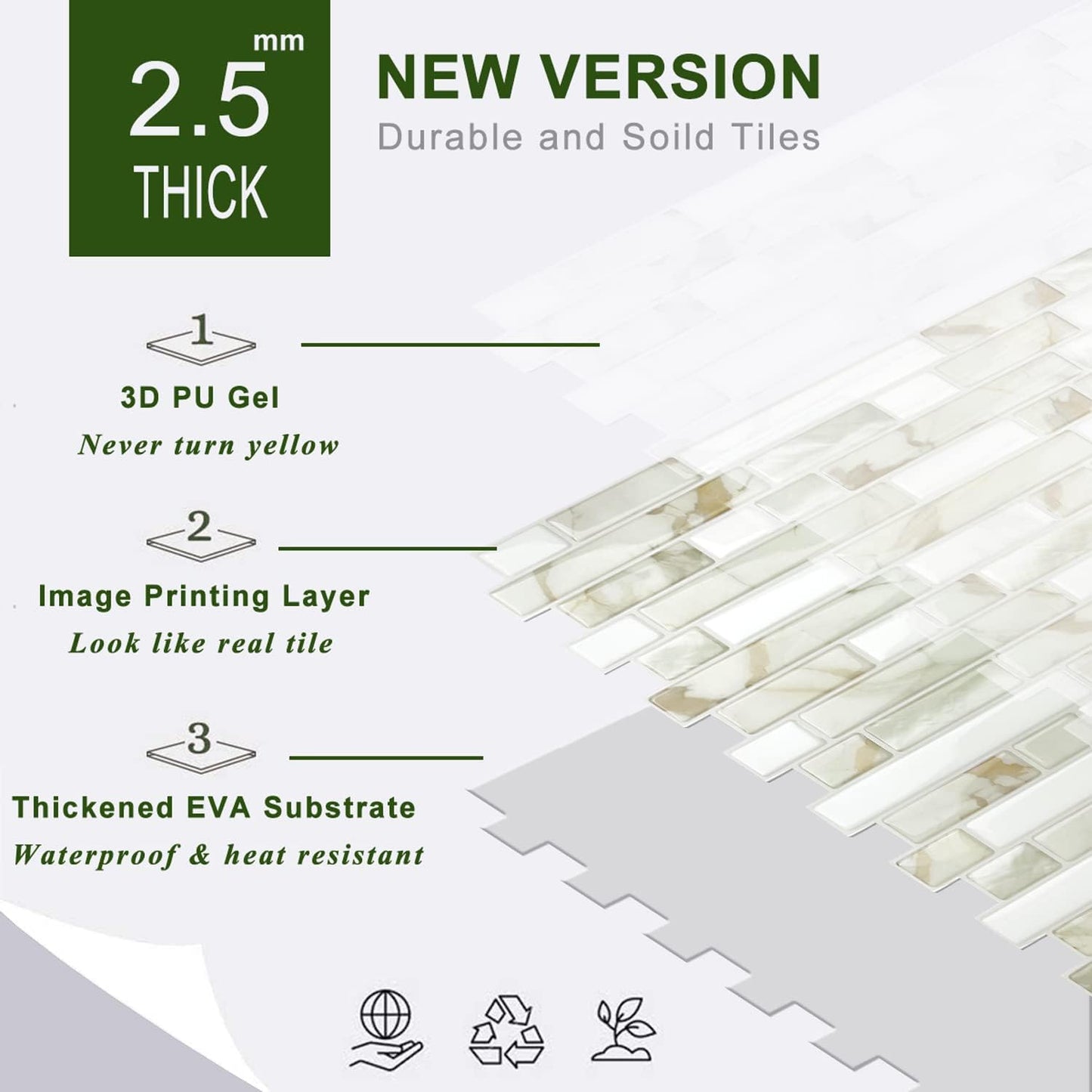 STICKGOO Thicker Design Peel and Stick, Self Adhesive Stick On Tile Backsplash for Kitchen and Bathroom, Beige & White, 12”×12”, 10 Sheets