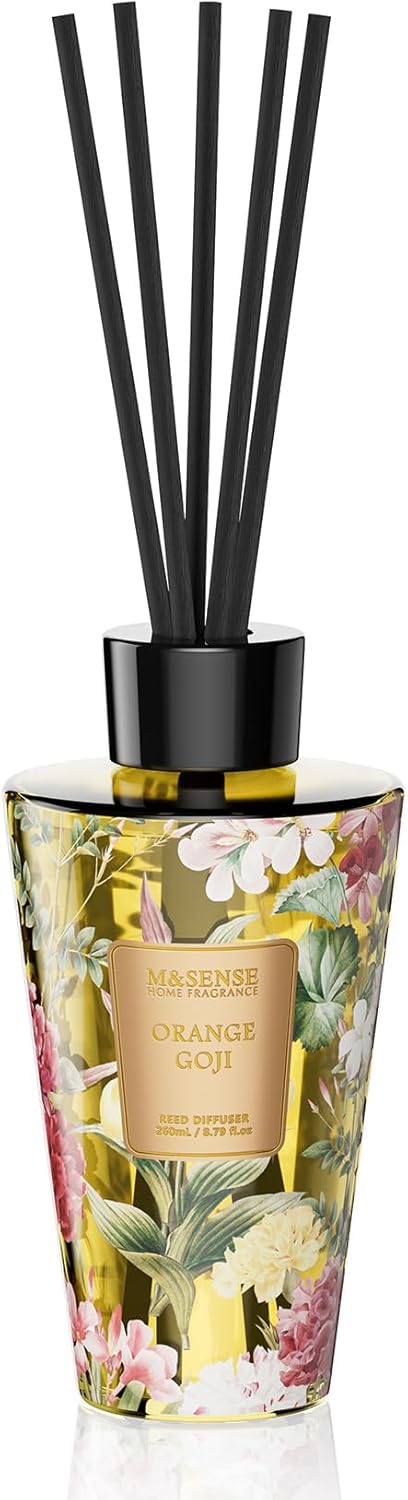 M&SENSE Reed Diffuser Set, Jasmine Sandalwood Scented 6.3 fl oz Natural Essential Oil Diffusers with Sticks, Non-Toxic Organic Air Freshener, Long-Lasting Fragrance Oils for Home Bathroom Living Room