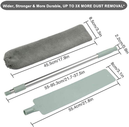 Dust Brush Under Appliance Microfiber Duster with Extension Pole (40 to 55 inches) Bendable, Washable, Extendable Gap Dusters for Sofa Bed Furniture Bottom - Wet or Dry Gray