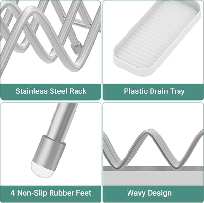 Shampoo Bar Holder for Shower, Self Draining Bar Soap Holder for Shower with Drain Tray, Stainless Steel Soap Dish Organizer for Bathroom Sink, Scrub and Sponge Holder for Kitchen Counter