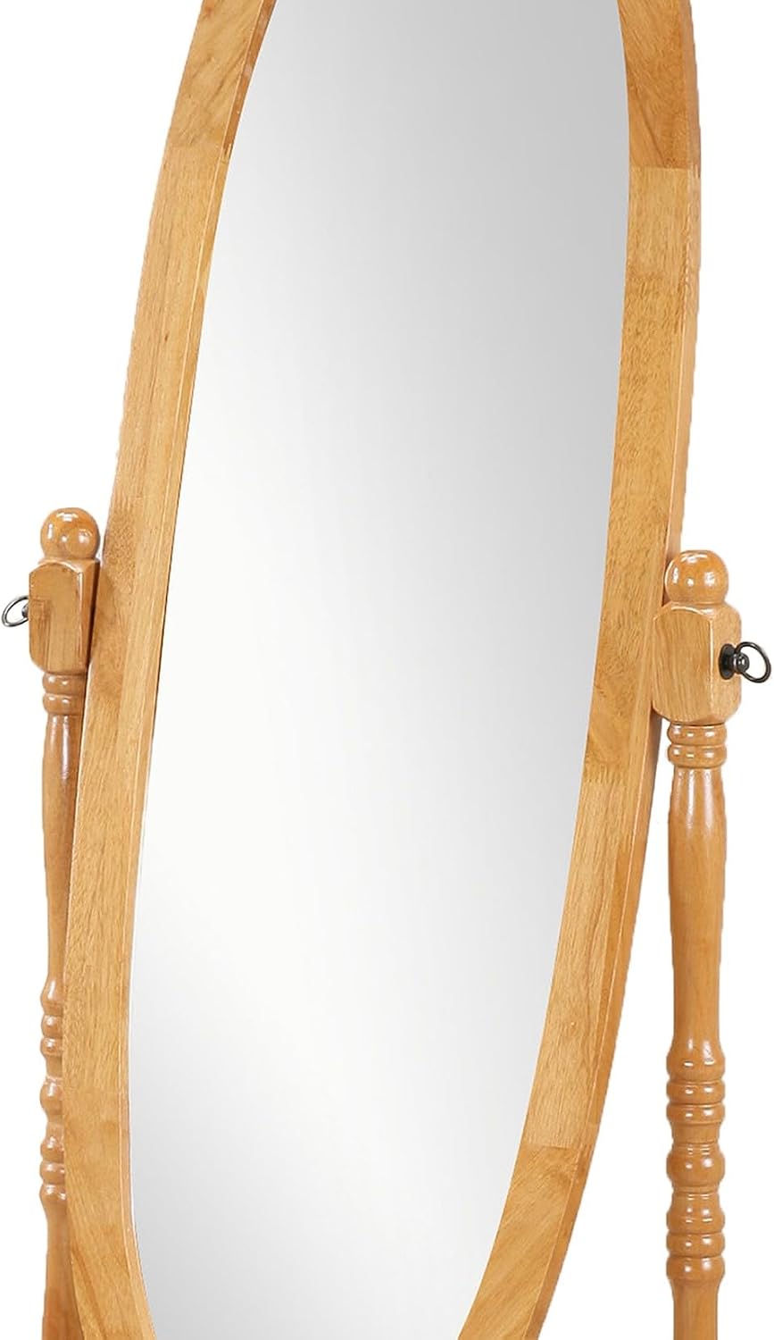 Full Length Mirror with Stand - Traditional Queen Anna Cheval Style in Solid Wood, Freestanding Adjustable Tilting Oval Glass for Bedroom & Dressing Room (Cherry)