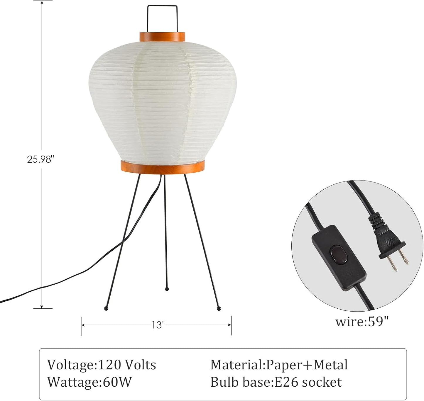 13" Rice Paper Floor Light,Nordic Design Rice Floor Lamp,Round Paper Lantern Bedside Light,Living Room Desk Lamp Bedrooms Paper Desktop Lamp