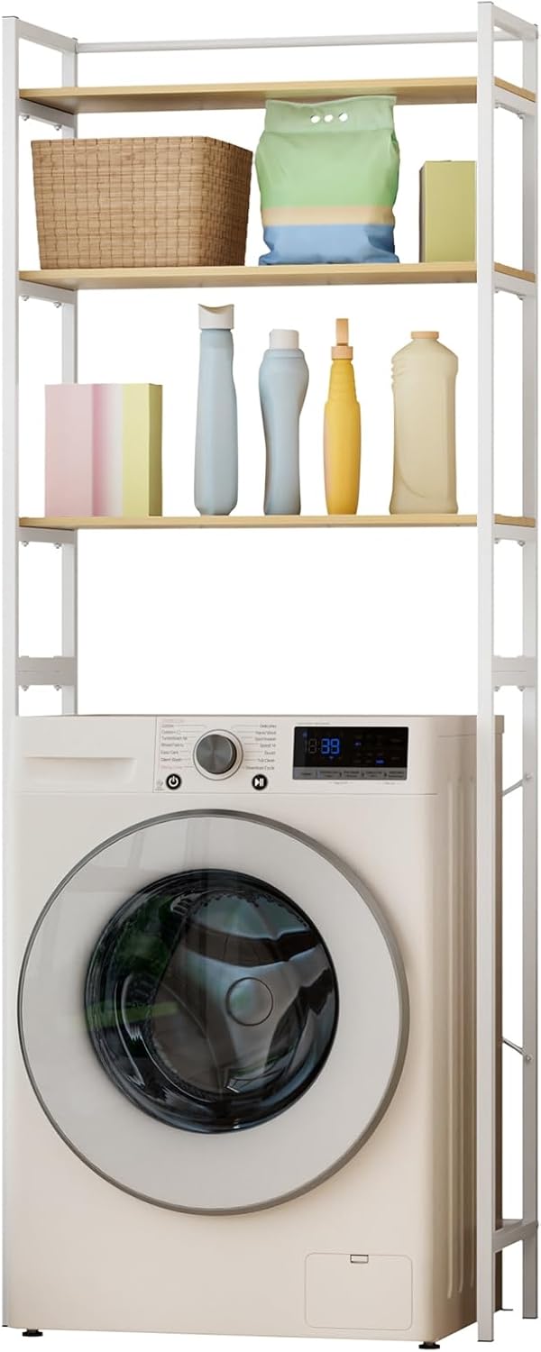Medium Over Washer and Dryer Shelves,Washing Machine Storage Utility Rack,3-Tiers Bathroom Storage Shelf,Laundry Room Storage and Organizer Standing Shelf White