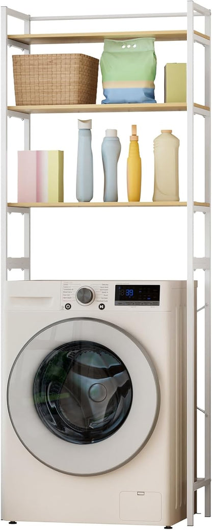 Medium Over Washer and Dryer Shelves,Washing Machine Storage Utility Rack,3-Tiers Bathroom Storage Shelf,Laundry Room Storage and Organizer Standing Shelf White