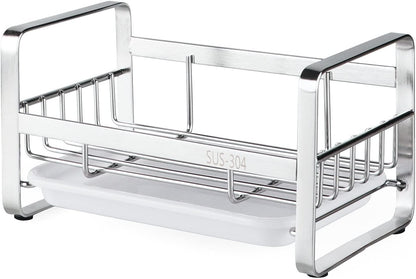 HULISEN Kitchen Sink Sponge Holder, 304 Stainless Steel Kitchen Soap Dispenser Caddy Organizer, Countertop Soap Dish Rack Drainer with Removable Drain Tray, not Including Dispenser and Brush