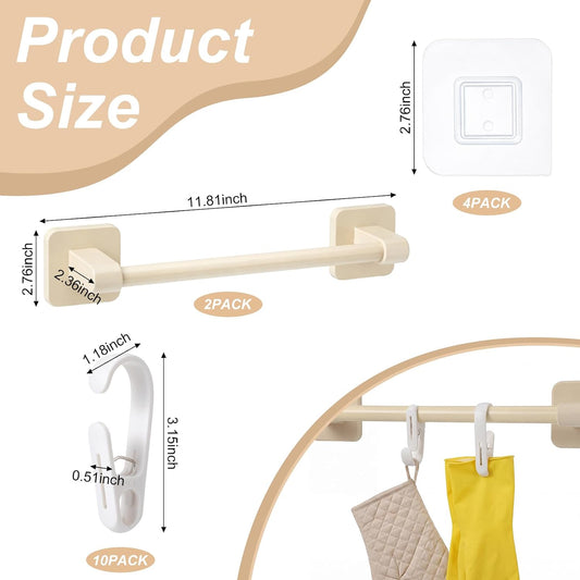 Leinuosen 16pcs Kitchen Glove Holder Dish Gloves Clip with Wall Bar Gloves Organizer Set Include 2 Wall Bar, 10 Dish Glove Clip and 4 Adhesive Mount for Towels Sponges Dishcloths Scrubbers Kitchen