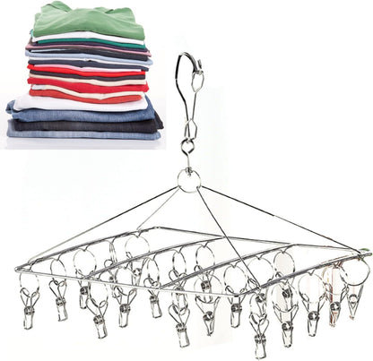 Clothes Drying Racks Clip Hangers, Clothes Drying Hanger Stainless Steel Multi Clip Laundry Drip Hanging Rack for Underwear Socks Hat(Round)