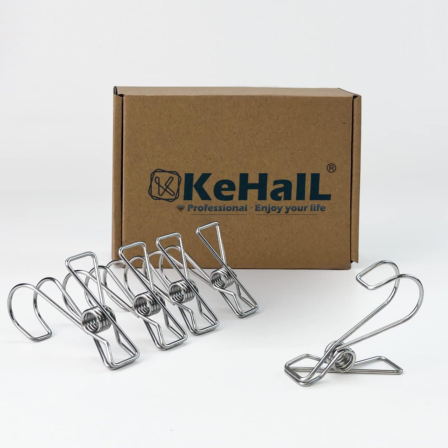 12+2 PCS 304 Stainless Steel Short Tail Hanger Clip with Hook, Durable Hanging Clips, Heavy Duty Multifunctional Hangers Use for Display Storage Items