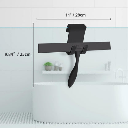 Squeegee for Shower Glass Door, 11-Inch Shower Squeegee for Glass Doors, Bathroom Silicone Squeegees Wiper for Shower with Non-Slip Handle, No-Drilling Silicone Hanging Hook, for Tiles, Mirror(White)