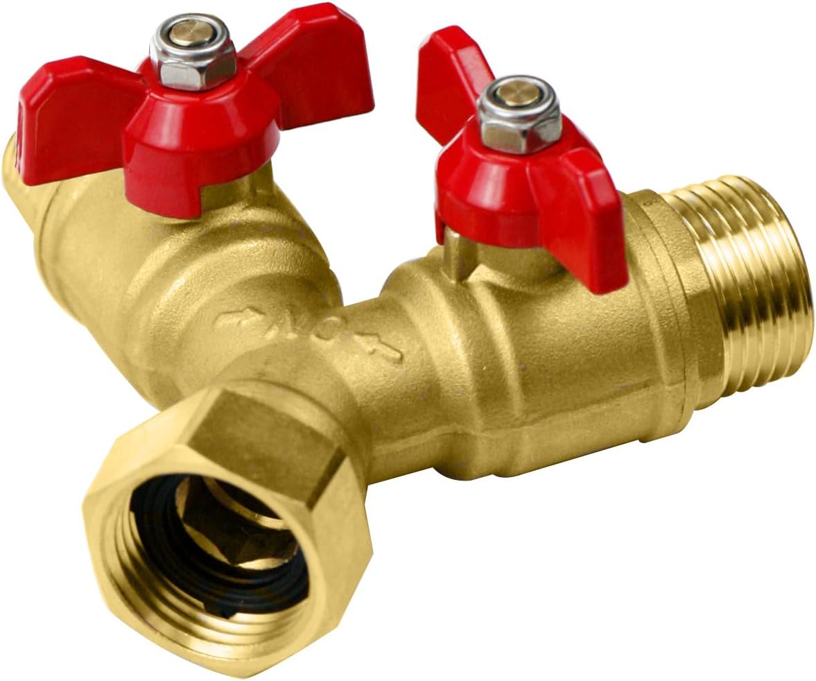 CUMIZON Solid Brass Garden Hose Splitter, 2 Way | Long Handle, 3/4" Standard Threads, Leak-Proof Dual Outlet, Heavy Duty Y Splitter, For Sprinklers and Irrigation Systems