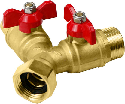 CUMIZON Solid Brass Garden Hose Splitter, 2 Way | Long Handle, 3/4" Standard Threads, Leak-Proof Dual Outlet, Heavy Duty Y Splitter, For Sprinklers and Irrigation Systems
