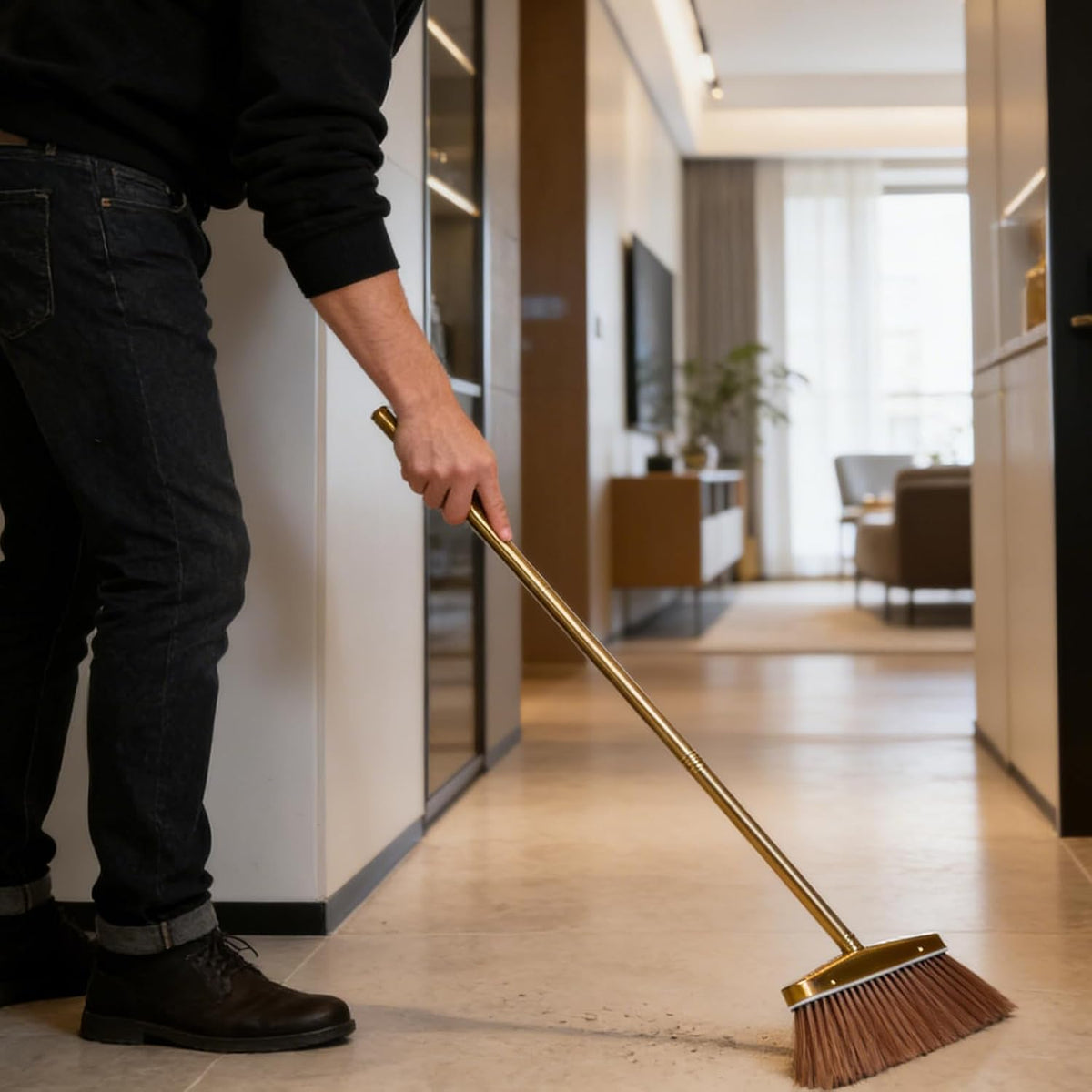 BESPORTBLE Heavy Duty Detachable Stainless Steel Broom with Thickened Handle for Indoor and Outdoor Floor Cleaning, Commercial Restaurant Sweeper for Kitchen, Patio, and Yard Use