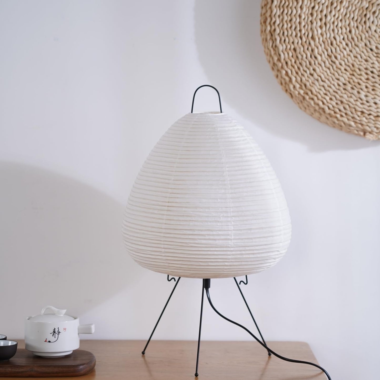 Japanese Noguchi Inspired Table Lamp Zen Rice Paper Lantern with Warm Light for Bedroom Living Room or Office Modern Japandi Decor(Segment)