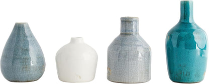 Creative Co-Op Blue & Ivory Terracotta Vases (Set of 4 Sizes)