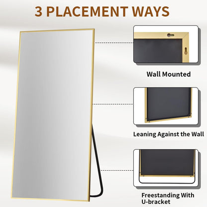 VooBang Mirror Full Length - 21" x 57" Floor Mirror with Stand, Aluminum Alloy Frame Full Body Mirror, Standing Hanging or Leaning Against Wall for Bedroom and Living Room, Black