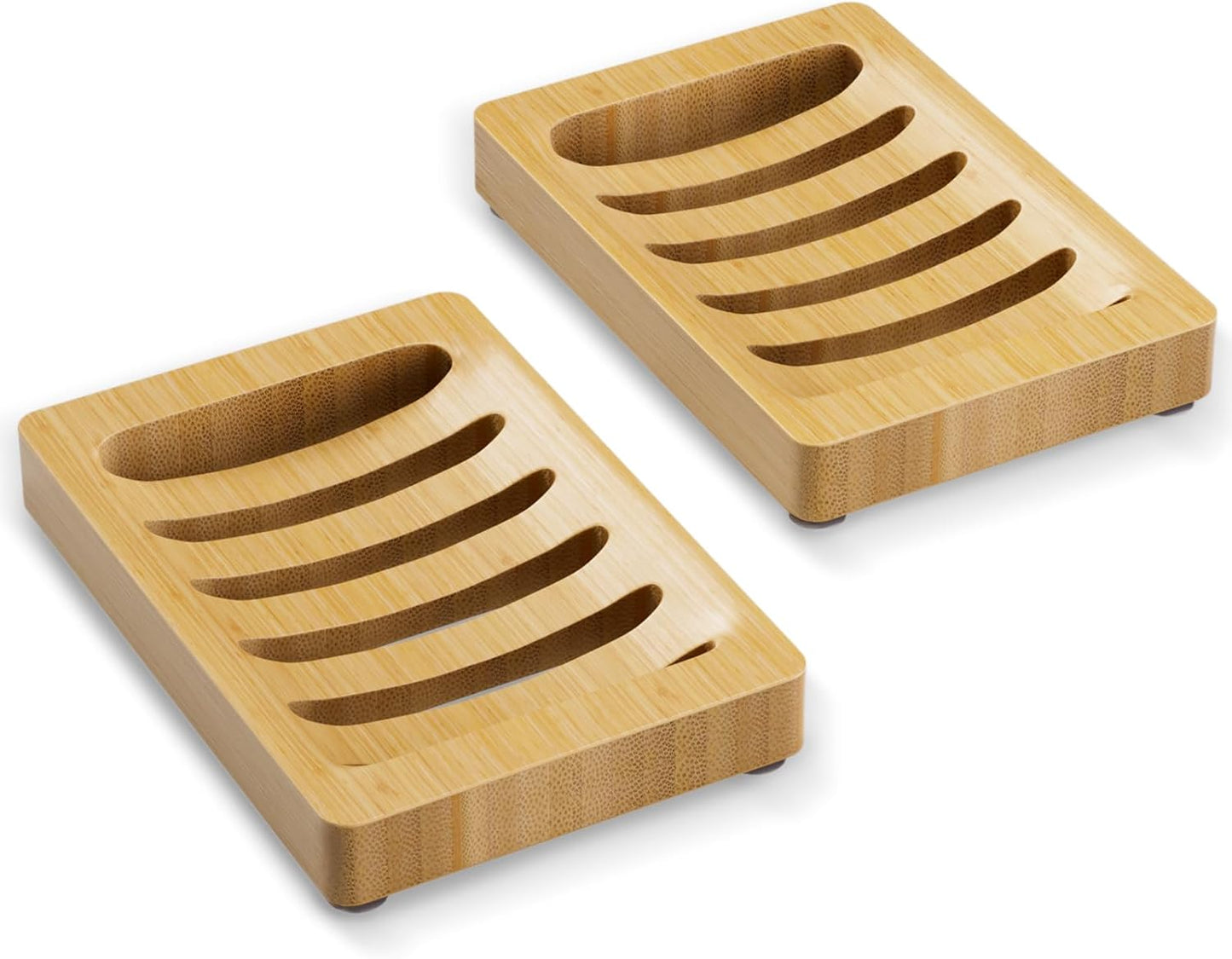 AmazerBath Soap Holder Soap Dish, Bamboo Soap Dish, 2 Pack Wood Bar Soap Holder for Shower, Trays Self Draining, Soap Saver for Shower, Bathroom, Kitchen(Natural Color)