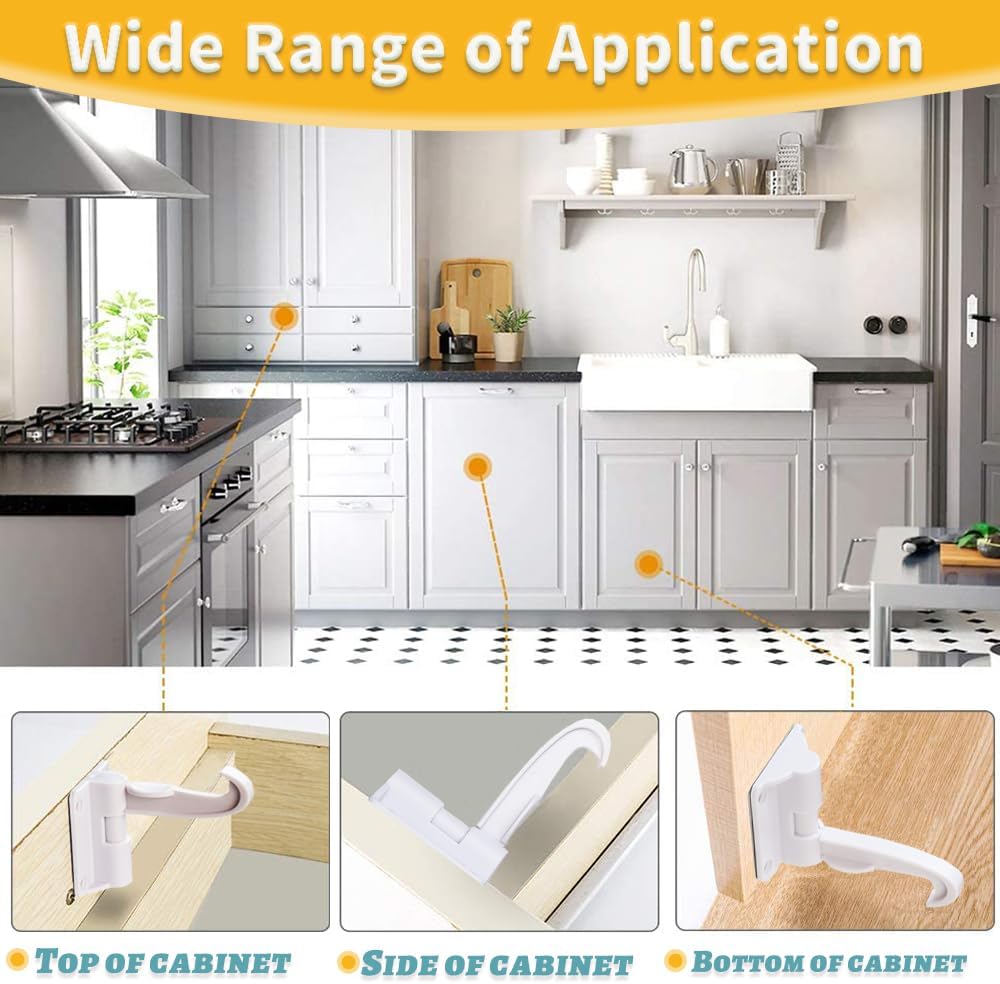 12 Pack Baby Proofing Cabinet Locks, Baitiny Child Proof Upgraded Adhesive Drawer Latch Locks, Invisible No Drilling 12 Piece Child Safety