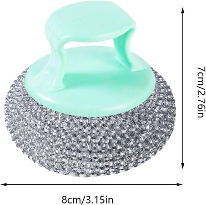Dish Scrubber - Non Scratch Short Handle Brush for Cleaning | Durable Nylon Fiber with Soft Ball Pad, Stain Removing Scouring Tool, Easy Grip Handle for Pots, Pans, Grill, Sink, Kitchen Household Use