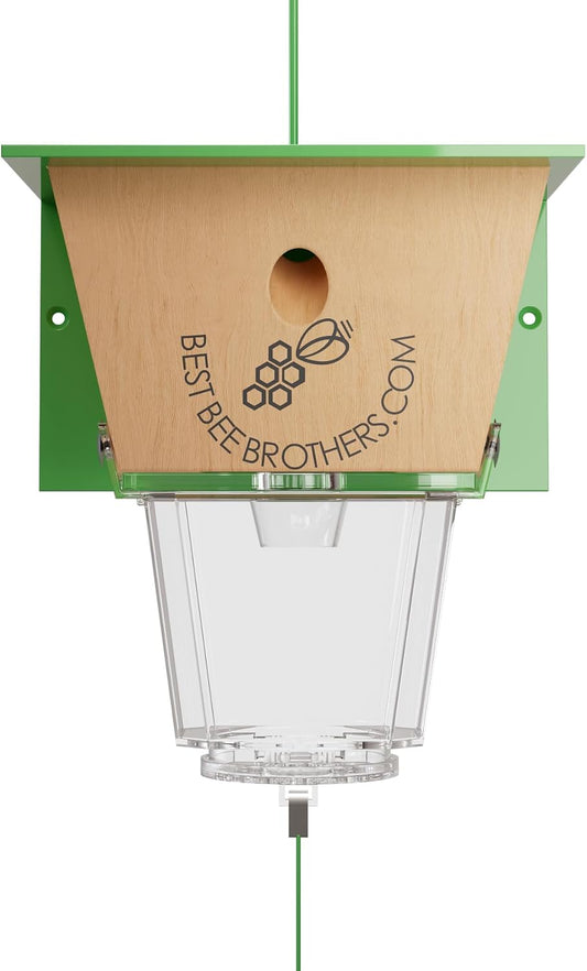 Best Bee Brothers Ultimate Carpenter Bee Trap for Outside | Large Clear External Receptacle, Internal Bee Vault, Spring-Loaded Door, 5.75" L x 6" W x 4.5" H