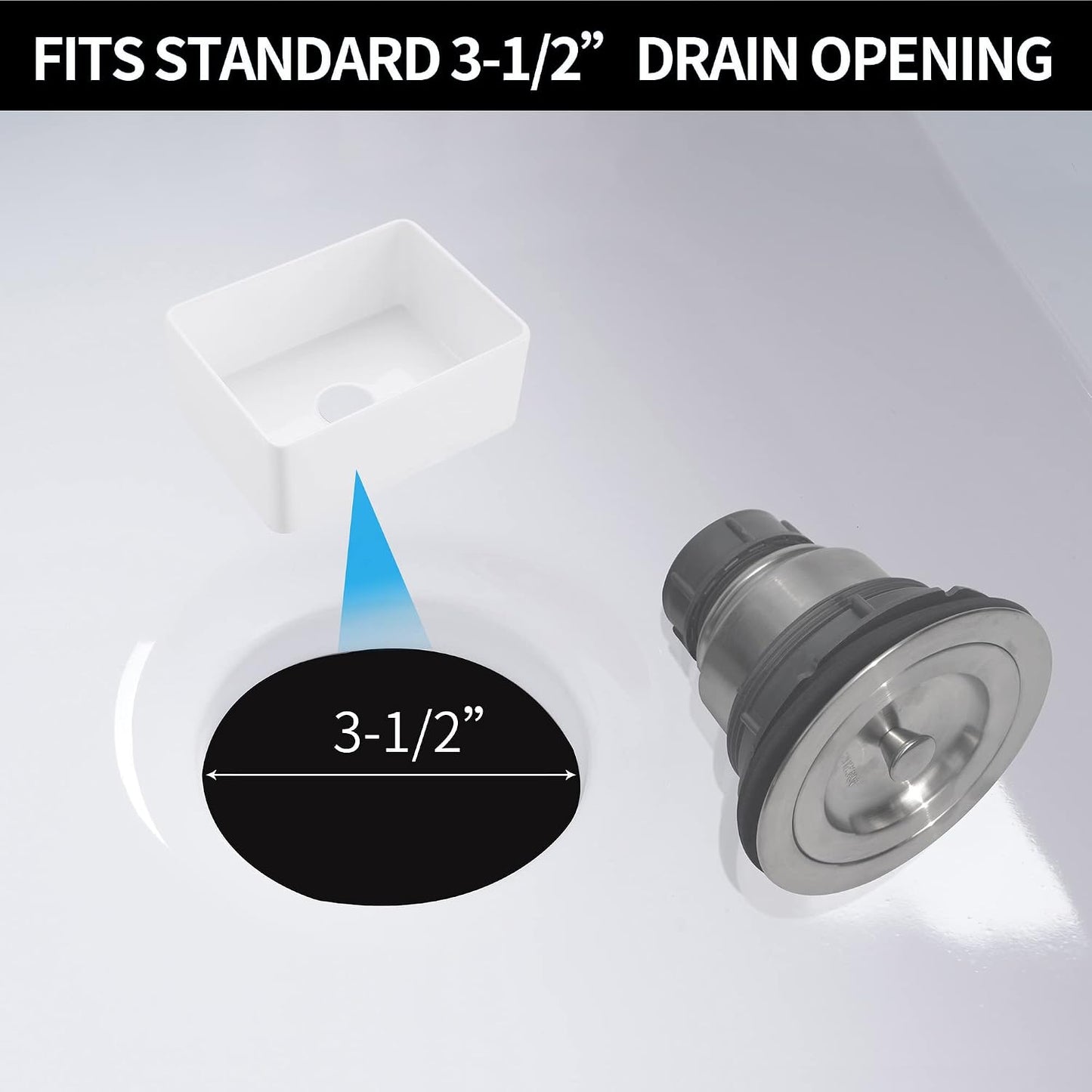 Kitchen Sink Drain Assembly Kit, 3-1/2 Inch Brushed 304 Stainless Steel Basket Strainer with Deep Removable Basket, Stopper & Cover Lid, Fits Standard Kitchen Sinks