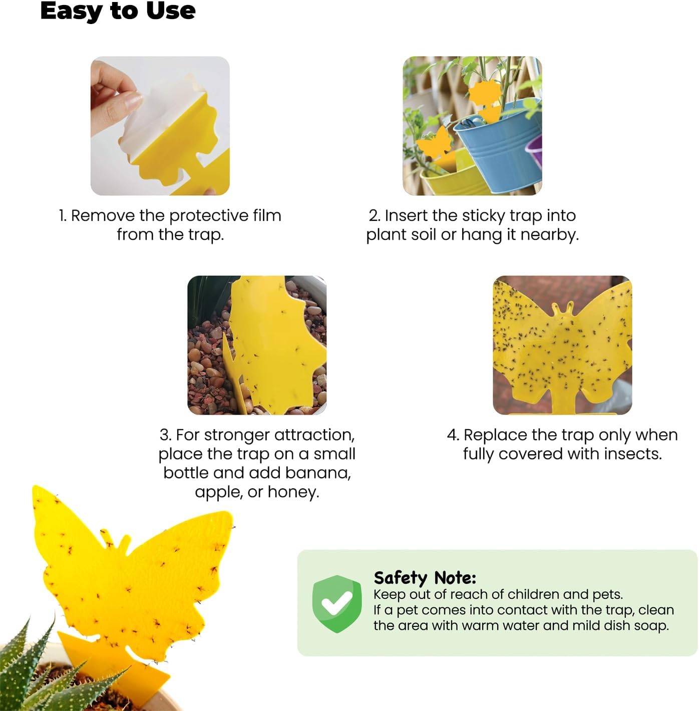 Sticky Insect Traps 40 Pcs - Gnats Fruit Fly Traps for Indoors House - Yellow Double-Sided Sticky Insect Catchers Fungus, Fruit Flies, Whiteflies, Aphids, Leaf Miners