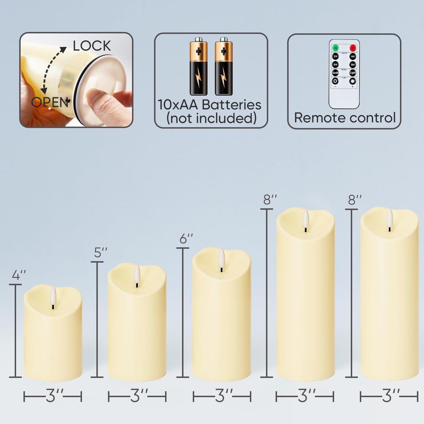 Homemory Dripping Wax Flameless Candles, Battery Operated Candles with Remote Control and Timers, LED Pillar Candles, Electric Fake Candles, 3" x 6", Set of 2