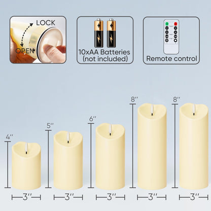 Homemory Dripping Wax Flameless Candles, Battery Operated Candles with Remote Control and Timers, LED Pillar Candles, Electric Fake Candles, 3" x 6", Set of 2