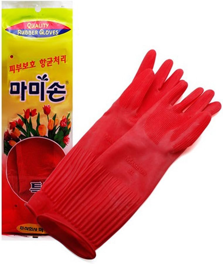 Mamison Quality Kitchen Rubber Gloves New Band Series (1 Pairs, Large). Cleaning Non-Slip Reusable Rubber Gloves. Home and Kitchen Washing, Made in Korea