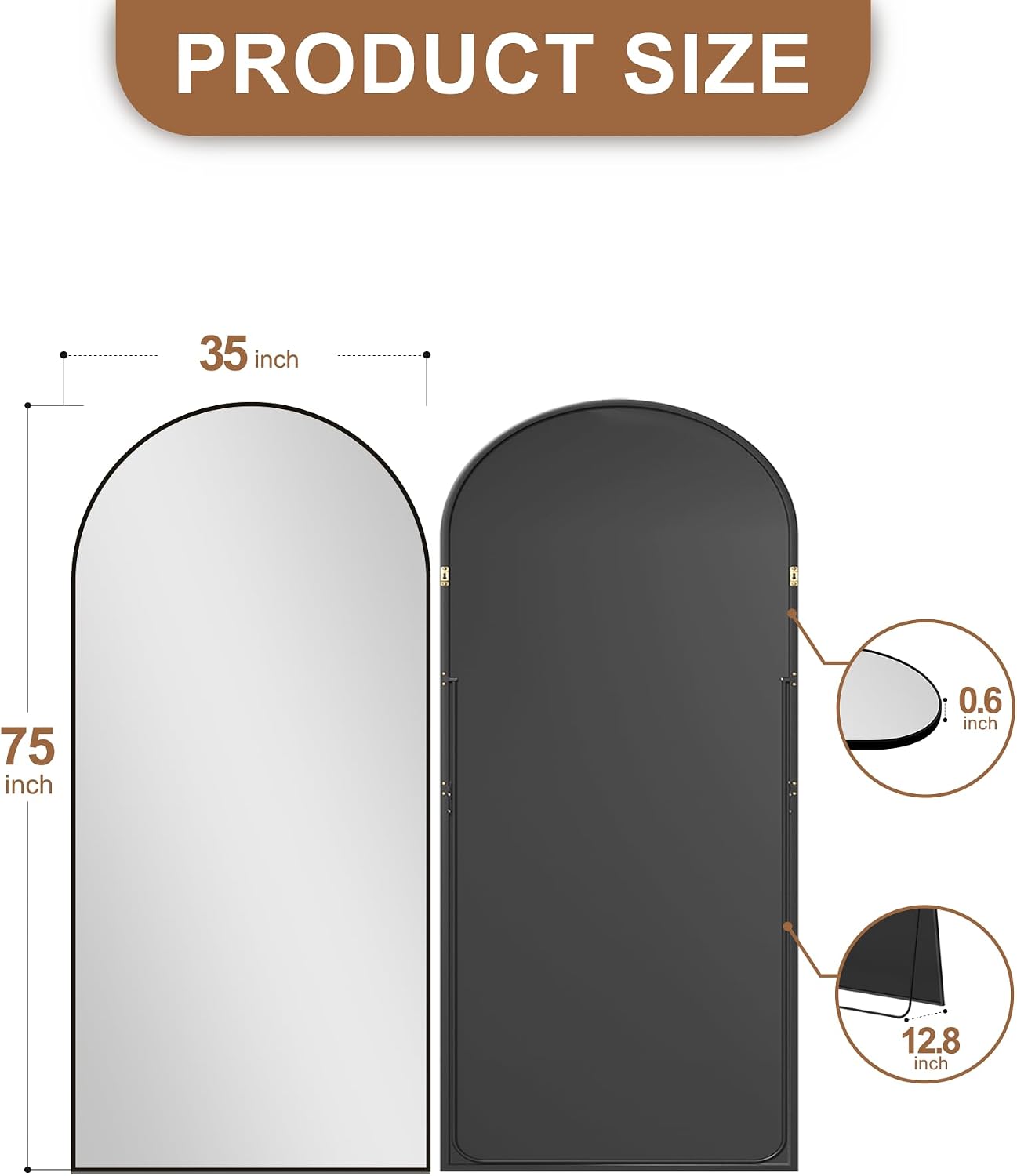 Delma Arched Mirror Full Length,Standing Mirror Full Body,Large Floor with Stand for Wall Entryway Door Bedroom Bathroom Living Room