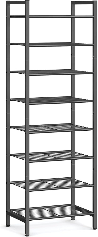 SONGMICS Metal Shoe Rack, Free Standing Shoe Organizer for Entryway Closet Garage Small Spaces, Heavy-Duty Slim Steel Storage Shelf, 8-Tier, Fits 16-24 Pairs, Bronze ULMR028A01