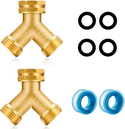 Garden Hose Splitter,2 Way Connector Heavy Duty Brass, Garden Faucet,Splitter for Outdoor Faucet, Hose y Splitter, Hose Bib Splitter (1 SET)