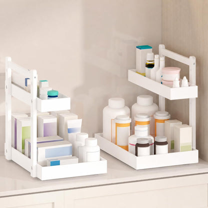Under Sink Organizer - 2-Tier Pull Out Cabinet Organizer Vertical Slide Out Sink Shelf Storage Shelves for Multi-Purpose Bath Kitchen Bathroom Medicine (Nature, 2 Packs)