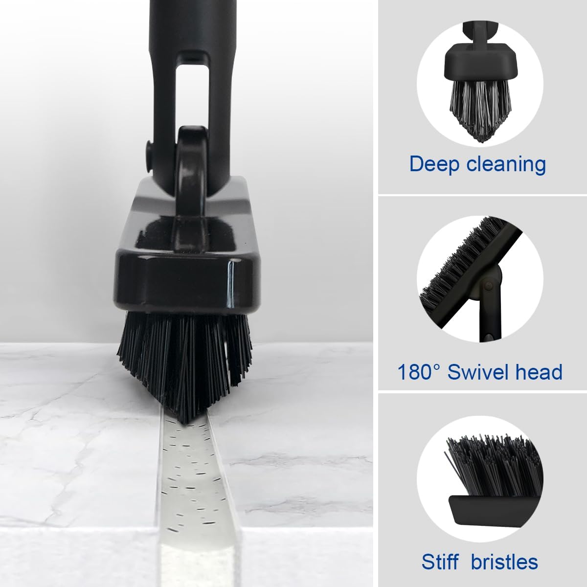 CELOX Grout Brush with Long Handle, 180°Rotation Tile Grout Cleaning Brush, Gray