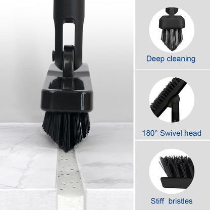 CELOX Grout Brush with Long Handle, 180°Rotation Tile Grout Cleaning Brush, Gray