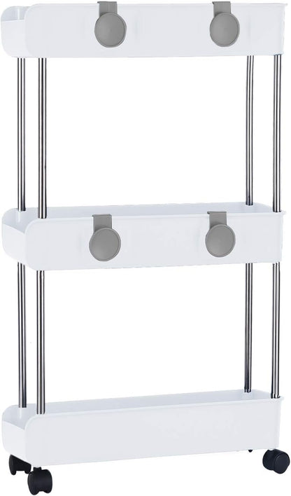Melody House 3-Tier Slim Mobile Shelving Unit on Wheels, Slide Out Rolling Bathroom Storage Organizer, Utility Carts Shelf Rack for Kitchen Bathroom Laundry Room Narrow Places, Navy Blue