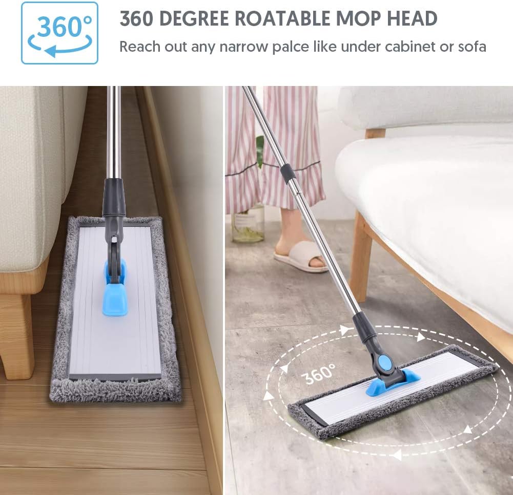 MANGOTIME Microfiber Dust Mop for Hardwood Floors - Dry Floor Cleaning for Wood, Tile, Vinyl, Laminate - Wet Flat Mop With 4 Washable Reusable Pads and Aluminum Head
