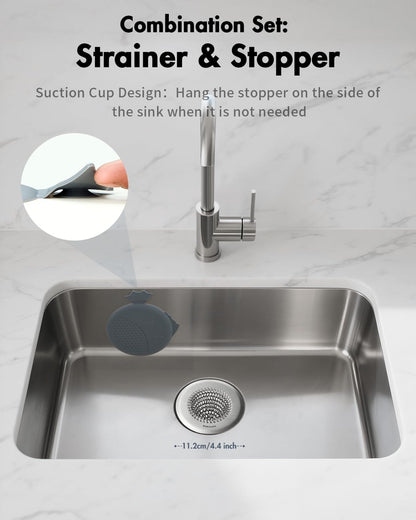WOKDADA Upgraded Sink Drain Strainer, Patented Reversible Chain Mail Mesh | Anti-Slip Ring, Fast Drainage, Reversible Flip Clean, Rust-Proof, Universal 4.4-Inch, Large Capacity, Garbage Disposal Fit