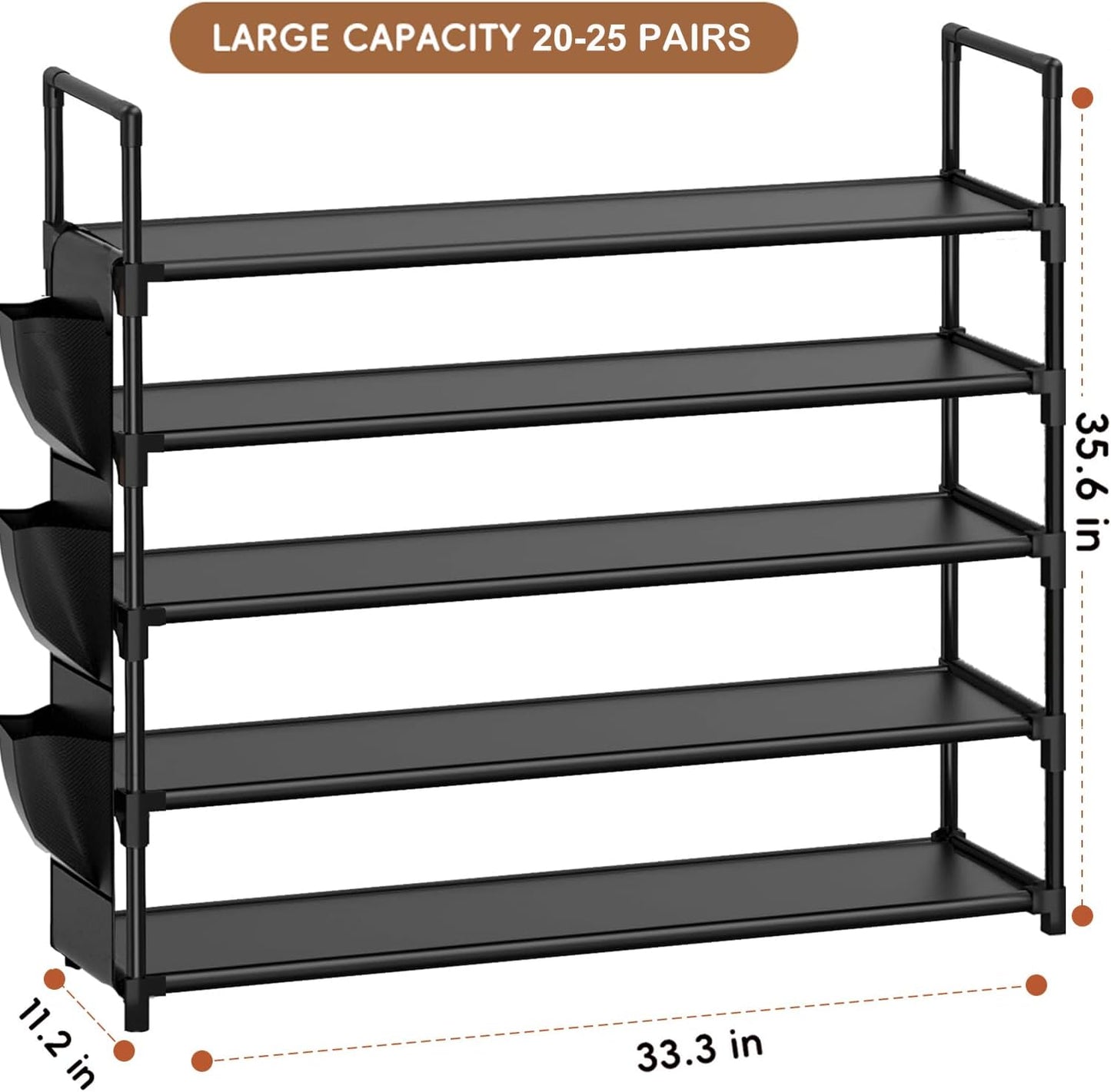 OYREL 5 Tier Shoe Organizer Rack for Closet, Entryway, Garage, Door, Space Saving, Shoe Holder Stand/Tower, Large, 20-25 Capacity
