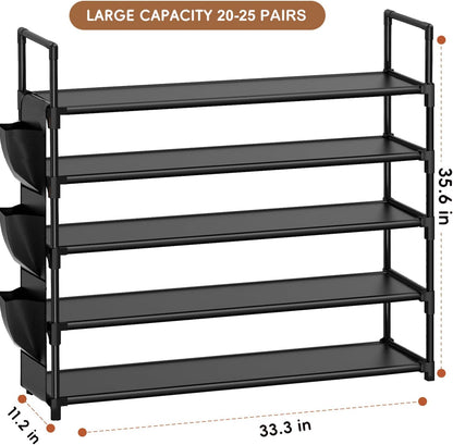 OYREL 5 Tier Shoe Organizer Rack for Closet, Entryway, Garage, Door, Space Saving, Shoe Holder Stand/Tower, Large, 20-25 Capacity