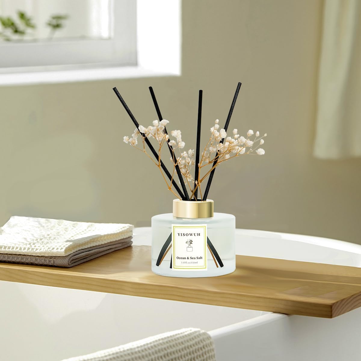 Reed Diffuser Set,5.07 fl oz (150 ml) - White Jasmine Oil Diffusers with 8 Reed Sticks,Home Fragrance Reed Diffuser for Bathroom Shelf Decor