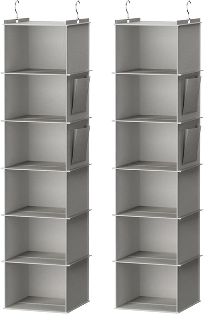 YOUDENOVA Hanging Closet Organizer, 6-Shelf Closet Hanging Storage Shelves, 2 Packs, Grey