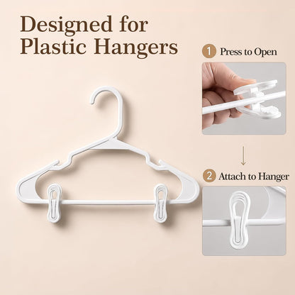 30 Pack Hanger Clips for Pants, Skirts, Baby Clothes, White | 2.6 Inch | Designed for Plastic Hangers | Flexible PP Plastic | Durable for Daily Use | Multi-Purpose Home Organization