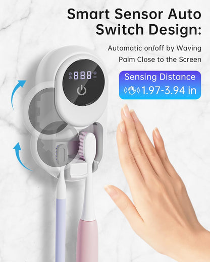 Toothbrush Holder & Toothbrush Cleaner, UV Toothbrush Sanitizer and Holder 2 Slots, Cleaning and Fan & Heat Drying, LED Smart Screen, Wall Mounted Tooth Brush Holder for Bathrooms (Black)
