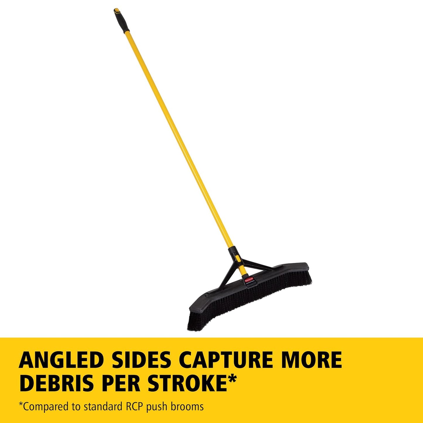 Rubbermaid Commercial Products Maximizer 36" Push to Center Push Broom Polypropylene Fill Black Angled Sides Medium Bristles for Indoor/Outdoor Multi-Surface Use