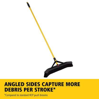 Rubbermaid Commercial Products Maximizer 36" Push to Center Push Broom Polypropylene Fill Black Angled Sides Medium Bristles for Indoor/Outdoor Multi-Surface Use