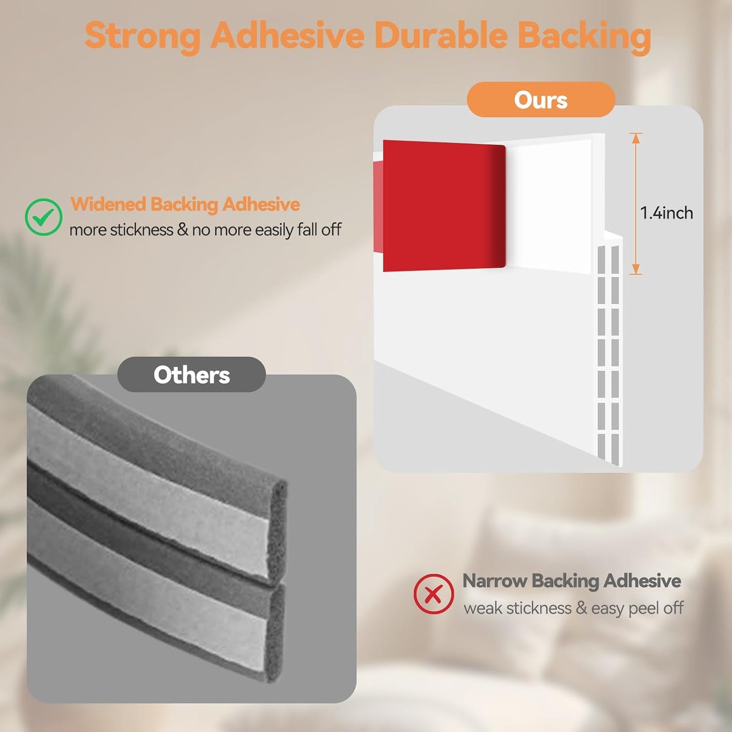 Door Draft Stopper, Ohuhu 39"L x 2"W Silicone Weather Stripping Under Door Seal for Exterior Interior Doors, 1" Widened Strong Adhesive, Soundproof Door Sweep Strip to Block Cold, Noise, Light Pests